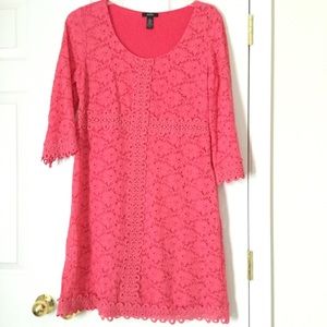 Alfani Peach Lace Dress, Size Large, 3/4 sleeve